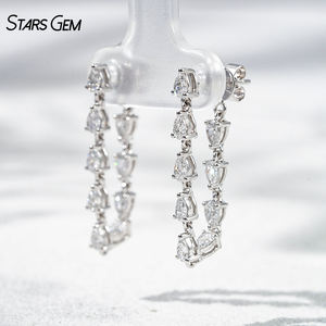 Boucles d'oreilles chaîne Starsgem en diamant de laboratoire, or massif 14K, taille poire, plaqué rhodium, unisexe, DEF VS, design fantaisie, bijoux fins - Product Image 3