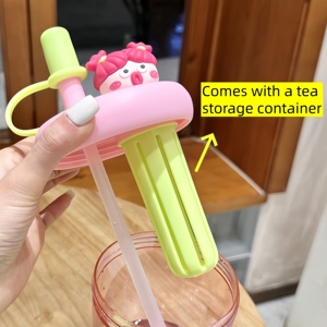 Vaso de Plástico con Pajita de Dibujos Animados, Superventas, Libre de BPA, Antiderrames, Apto para Lavavajillas, Mismo Estilo que el de los Amigos, con Compartimento para Té - Product Image 5