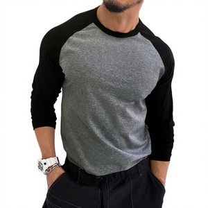 T-shirt à manches longues raglan pour homme, 100% coton, tee-shirt de baseball, couleur unie, col rond, vêtements de sport décontractés - Product Image 2