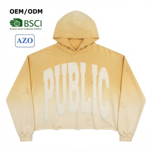 เสื้อฮู้ดดี้ครอปผู้ชายทรงโอเวอร์ไซส์ผ้าคอตตอนหนานุ่มพิมพ์ลายสกรีนสไตล์สตรีทแวร์แบบหลวมๆ สำหรับฤดูใบไม้ร่วง ผลิตตามแบบ OEM พร้อมดีไซน์ทำสีซีดแบบ Distressed Monkey Wash - Product Image 1