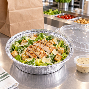 Conteneur alimentaire rond jetable en aluminium de 9 pouces avec couvercles en plastique transparent, qualité alimentaire, pour plats à emporter, vente en gros - Product Image 1