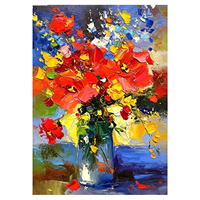 Peinture à l'huile sur toile peinte à la main, sur mesure, grande taille, rouge multicolore, texture 3D épaisse, couteau à palette, art mural floral pour salle à manger