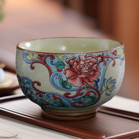 Dragon Phoenix Paire Tasses Ru Kiln Master Tasse de dégustation de thé Design moderne Céramique unique Cadeau commémoratif pour hôtels Tasse à café