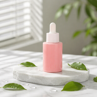 Botol Kosmetik Kaca Pipet 30ml Warna Pink Ungu Model Flat Shoulder untuk Minyak Rambut, Serum, dan Essential Oil