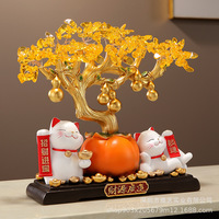 Larges ressources financières Fortune arbre kaki chat ornement magasin page de paiement décoration bureau pendaison de crémaillère ouverture cadeau
