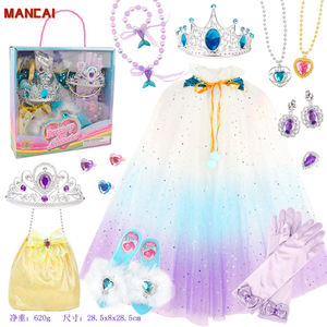 Juego de capa de princesa Elsa, capa para niñas con varita de corona de Tiara para niñas pequeñas, juego de joyería, juego de juguete, juguete de vestir de princesa - Product Image 3