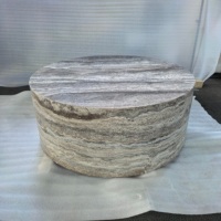 Table basse ronde en travertin argenté, forme cylindrique, table centrale en pierre naturelle, table basse en pierre pour salon