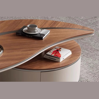 Design unique pour la décoration de la maison Table centrale de salon Plateau en bois Base en métal Ensemble de tables basses avec tiroir