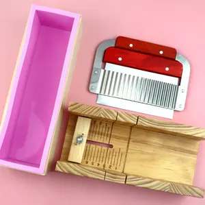 Zeep Maken Snijden Mallen Kit Met Siliconen Mal + Houten Doos + Houten Cutter Mold + Rechte Golvend Rvs snijders Slicer