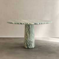 Table à manger ronde en marbre travertin italien de qualité supérieure, mobilier moderne en pierre naturelle avec base sculpturale conique