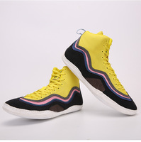 Chaussures de lutte sportives personnalisées OEM chinoises professionnelles du Pakistan pour hommes, cuir souple jaune vert, été rouge, hiver bleu, maille EVA
