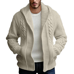 Factory Custom Twist Knitted <strong>Cardigan</strong> <strong>Mens</strong> <strong>Woollen</strong> Coat European American Casual Hooded Knit <strong>Men's</strong> Sweaters - Product Image 2