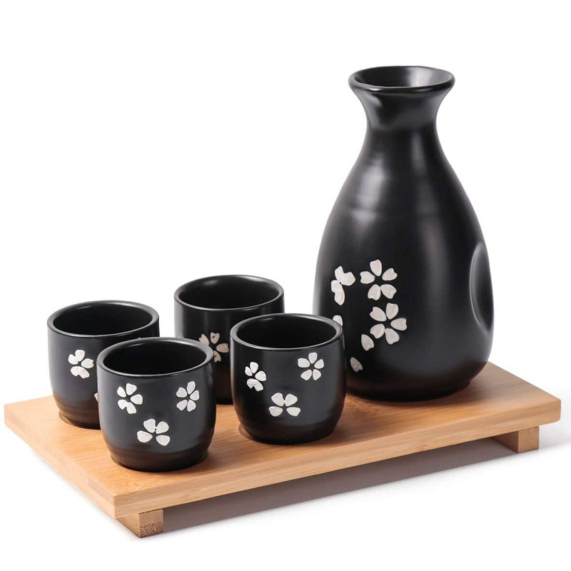 6-piece Japanese Sake Set with Bamboo Tray - Keep Hot or Cold