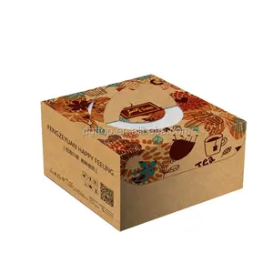 FAMA और BSCI अनुकूलित लोगो थोक 8 इंच 12x12 सफेद बेकरी केक उपहार मुद्रण पेस्ट्री पेपर बॉक्स के साथ संभाल