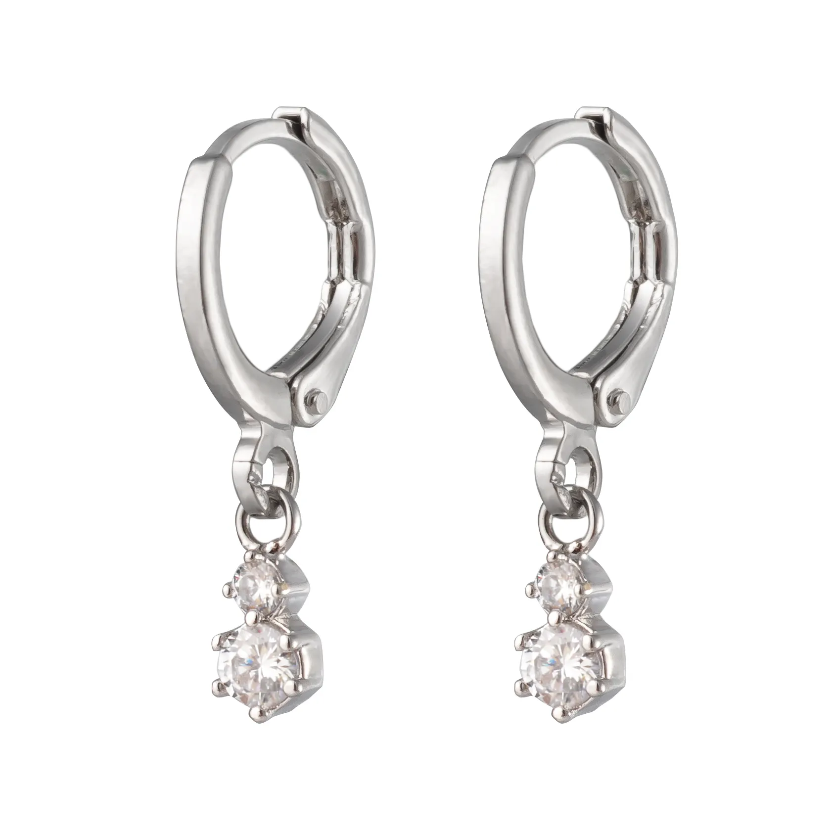 Ellie CZ Earhanger Fashion Earrings Hoop Rhodium Plated High Quality Earrings