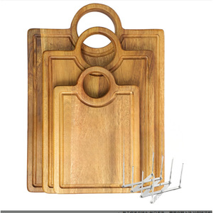 Acacia <b>Wood</b> Cutting Board Set 3-<b>Piece</b> Rectangle With Handle For Kitchen Use - Product Image 5