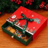 Boîte à biscuits délicats pour cadeaux de Noël, boîte à tiroir rouge de qualité alimentaire, boîte à biscuits en carton ivoire avec finition mate et séparateurs