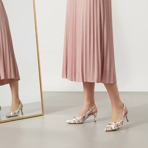 New Fashion Elegant Gentle Upper Floral-print <b>Heeled</b> Sandals Pointed <b>Toe</b> <b>Closed</b> <b>Toe</b> Side Bow Back Strap for Women Fit for Causal - Product Image 6