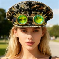Chapeau de Capitaine Steampunk à Paillettes à Carreaux, Vente en Gros, 3 MOQ, Idéal pour le Festival Burning Man, la Plage et les Fêtes Décontractées en Extérieur