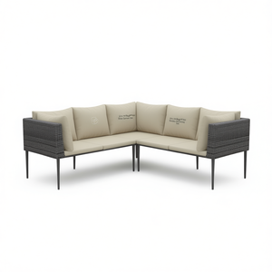 Conjunto de Sofá Esquinero de Jardín en Ratán Sintético Gris y Beige, Muebles de Exterior Duraderos, Diseño Contemporáneo, Cojines de Espuma de Alta Densidad - Product Image 1