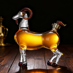 1000ml tùy chỉnh rượu vang chai dê hình dạng Tinh thể thủy tinh màu trắng rượu tinh thần chai - Product Image 2