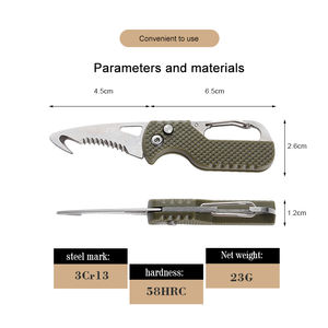 Bochen 3 en 1 bouton poussoir ouvert corde coupe-ceinture mousqueton porte-clés sauvetage d'urgence Camping alpinisme outils EDC <span class=keywords><strong>Kit</strong></span> - Product Image 3