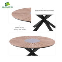 Table de salle à manger ronde d'extérieur SUNLAND, nouveau style, diamètre 140 cm, avec structure en aluminium, plateau en pierre frittée (non-bois), pour café et restaurant