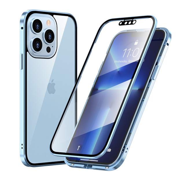 Double Sided 9H Tempered Glass Metal Filp Magnetic Adsorption Phone case for iPhone 11 12 13 14 15 Pro Max MPC02