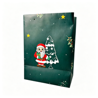 Sac cadeau en papier pour les fêtes avec poignée découpée, taille et design personnalisés pour les boutiques de détail, emballage de cadeaux de Noël