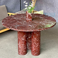 Ensemble de table à manger en marbre naturel rond Roso Lepanto en pierre pour salle à manger