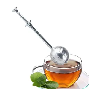 Food grade stainless steel 304 punching and etching hole telescopic push rod tea ball infuser
