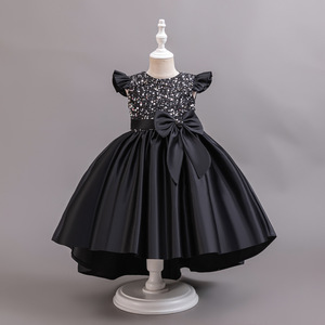 Gaun Putri Musim Panas Baru untuk Anak Perempuan, Gaun Malam Berbahan Campuran Satin Payet dengan Ekor, Gaun Piano Mengembang - Product Image 2