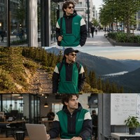Veste Anorak Homme Personnalisée à Panneaux Vert Foncé Blanc Noir Coupe-Vent à Capuche Demi-Zip Technique Extérieur Utilitaire Hauts de Gamme
