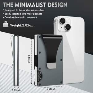 Portefeuille en aluminium anti-RFID avec logo personnalisé pour homme, pince à billets, faible MOQ, organisateur de cartes minimaliste pour poche avant, sans fermeture, 13 mm d'épaisseur - Product Image 3