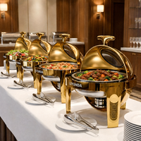 Liyunda Chauffe-Plat Luxe Argenté à Couvercle Roulant pour Buffet, Réchaud en Acier Inoxydable Commercial et Hôtelier, pour Traiteur