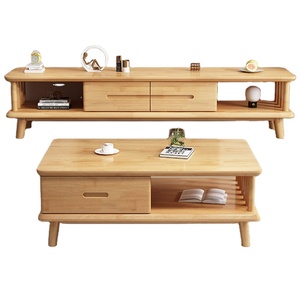 Juego de Muebles de Salón de Madera Maciza Estilo Escandinavo a Precio de Mayoreo: Mueble para TV y Mesa de Centro Color Blanco Nogal con Cajones de Almacenamiento - Product Image 3