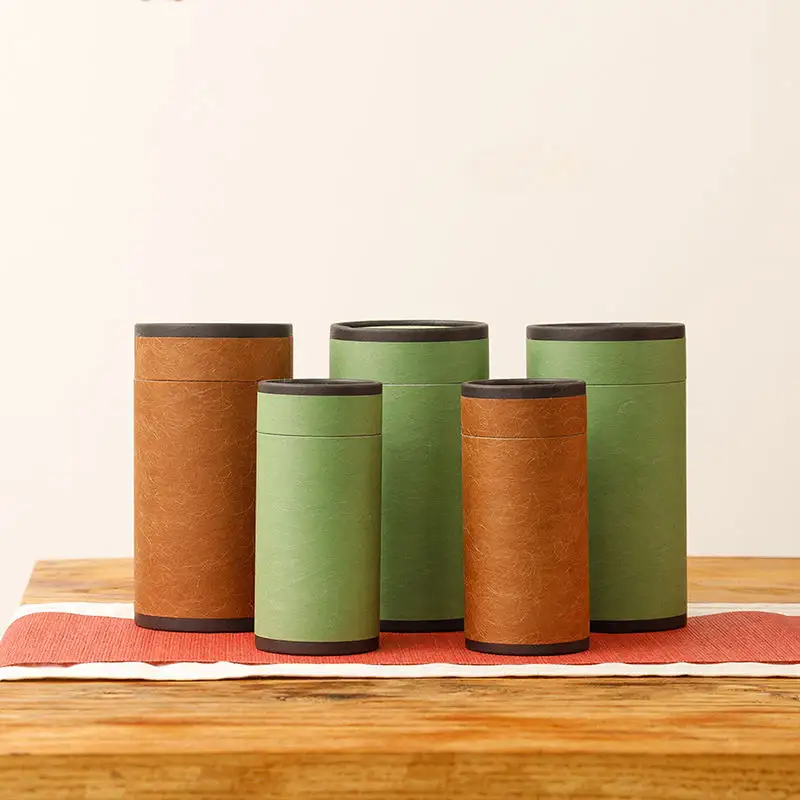 Caja de embalaje de cilindro redondo de regalo de cartón de comida impresa colorida tubo de papel de té con tapa de plástico de estaño de papel