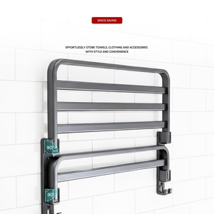 Modern Foldable Towel Rack with <b>Hooks</b> Towel <b>Shelf</b> with <b>Hooks</b> Black Bathroom Rack - Product Image 3