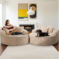 Sofá Cama Inflable Redondo Extra Grande de Corduroy, Sillón Moderno con Cojines Decorativos para Sala de Estar, Hotel o Espacios Pequeños
