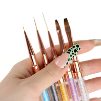 Pinceau à ongles avec logo personnalisé, 100% poils de Kolinsky, manche multicolore avec strass, ensemble professionnel de 5 pinceaux pour le nail art et le gel UV