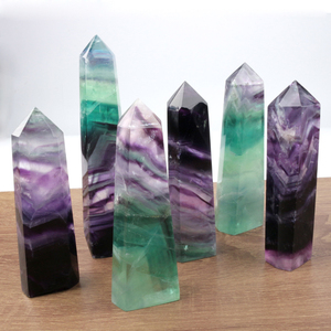 Wholesale High Quality Natural Gem Stone Wands Crystal Tower <b>Rainbow</b> Fluorite Points - Product Image 1