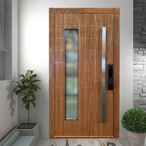 Porta d'Ingresso Minimalista con Venature del Legno Chiare e Finestre Verticali <span class=keywords><strong>in</strong></span> Vetro sul Lato, Porta di Sicurezza - Product Image 4