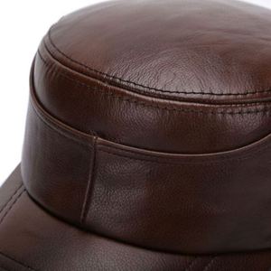 Vintage Men's Sports <b>Cap</b> Real Cowhide Material Warm <b>Flat</b> Design for Autumn Winter Custom Logo Street Style Common Fabric Feature - Product Image 4