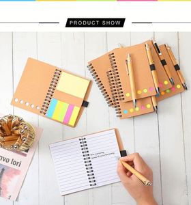 Design Cheap Promotional Custom Logo Spiral Notebook Kraft Paper Cover <b>Notepad</b> with Sticky Notes and Eco-friendly Pen - Product Image 5