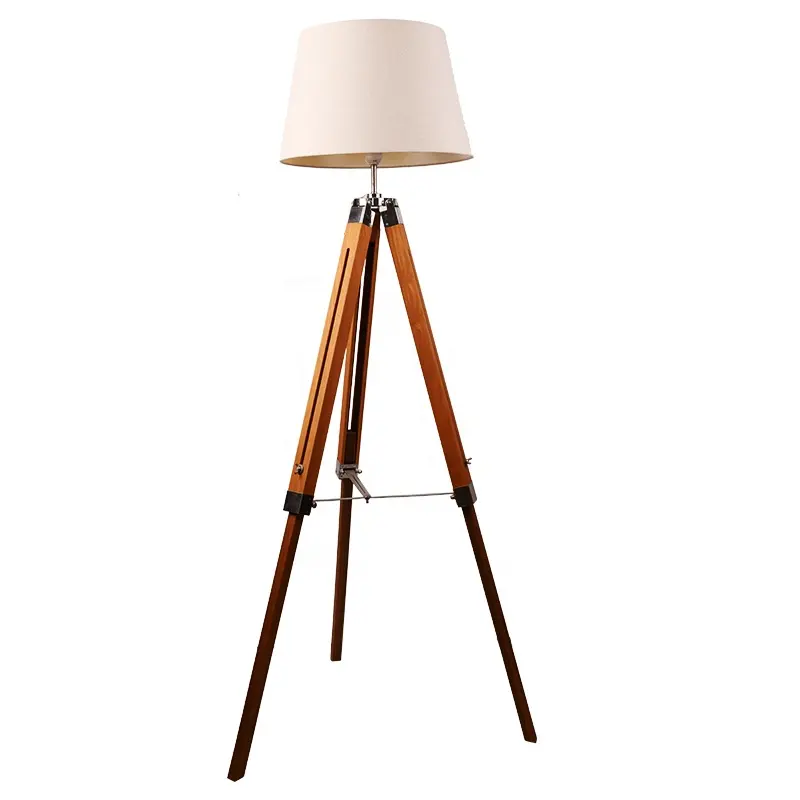 New design modern fancy tripod wooden metal decorative hotel fabric shades stand light floor lamp