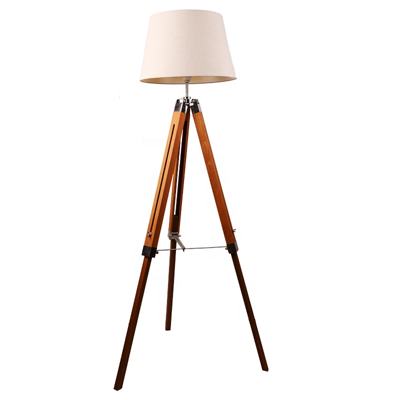 New design modern fancy tripod wooden metal decorative hotel fabric shades stand light floor lamp