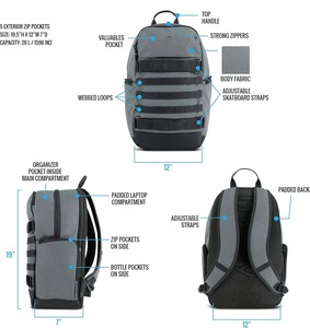 Free sample Custom Skateboard <b>Backpack</b> with Large Capacity Waterproof <b>Laptop</b> Bag <b>for</b> Men <b>Women</b> Zipper Closure Sports Basketball - Product Image 5