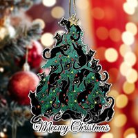 Adornos de gato negro plano acrílico 2D, decoración de Navidad, colgante de árbol con cordón para decoración del hogar, regalos de Feliz Año Nuevo