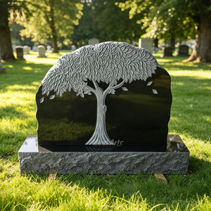 Lapide in Granito Nero con <span class=keywords><strong>Albero</strong></span> <span class=keywords><strong>della</strong></span> <span class=keywords><strong>Vita</strong></span>, Intagliata a Mano e Lucidata, per Decorazione Cimiteriale - Product Image 1