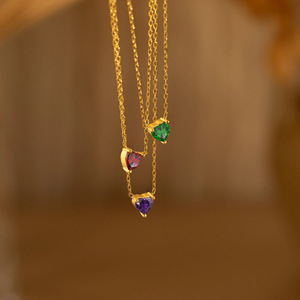 Collana con Ciondolo in Acciaio Inossidabile 316L Stile Europeo e Americano, Zircone Placcato Oro 18K, Pietra Portafortuna di Dicembre Multicolore - Product Image 2